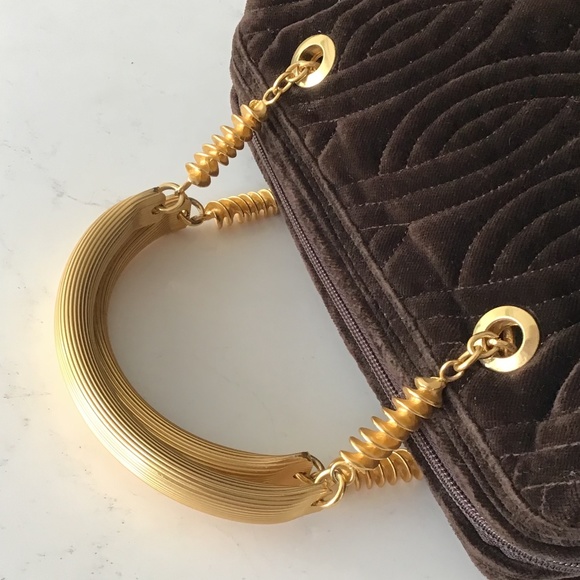 FENDI rare vintage handbag brown quilted velvet with gold handles - Picture 15 of 16